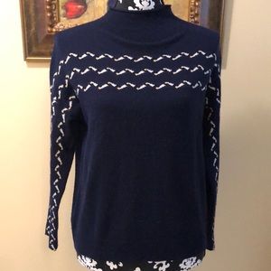 💙Jigsaw Mock turtleneck wool-cashmere blend soft argyle inspired short sweater